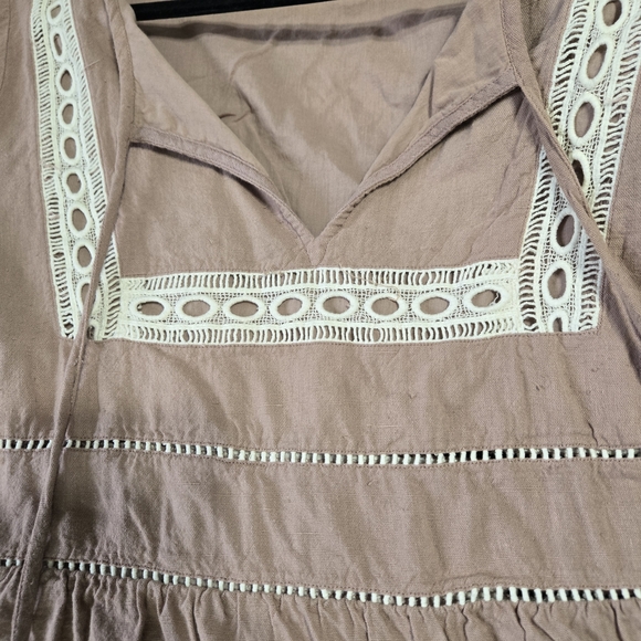 Show Me Your Mumu M Mauve Tasseled Pom-Pom V-Neck Bell Sleeve Tunic Blouse - Picture 4 of 7